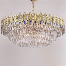 Gouden Veer Kristallen Hanglamp Duplex Decoratieve Plafondlamp