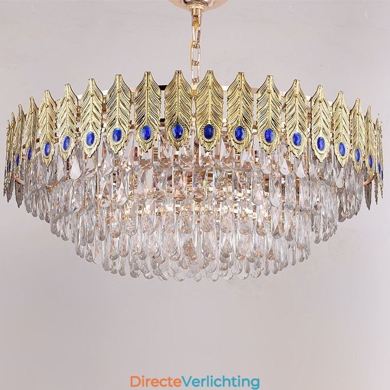 Gouden Veer Kristallen Hanglamp Duplex Decoratieve Plafondlamp