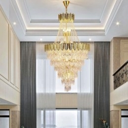 Taps toelopende kristallen hanglamp, opvallende decoratieve plafondlamp in duplexvorm