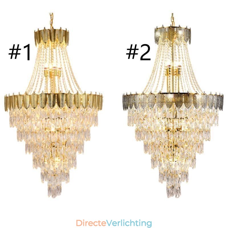Taps toelopende kristallen hanglamp, opvallende decoratieve plafondlamp in duplexvorm