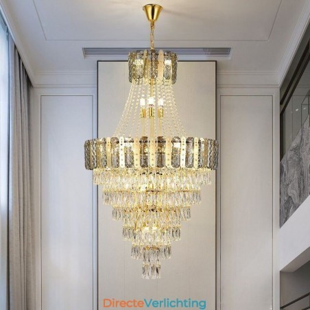 Taps toelopende kristallen hanglamp Prachtige duplex decoratieve plafondlamp Taps toelopende kristallen hanglamp Prachtige duplex decoratieve plafondlamp