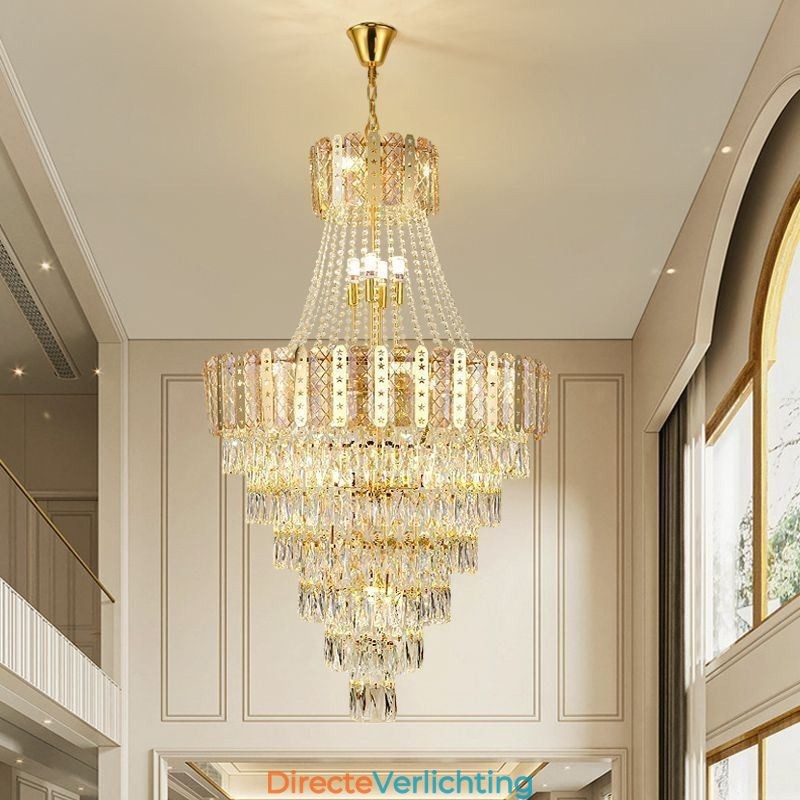 Taps toelopende kristallen hanglamp Prachtige duplex decoratieve plafondlamp