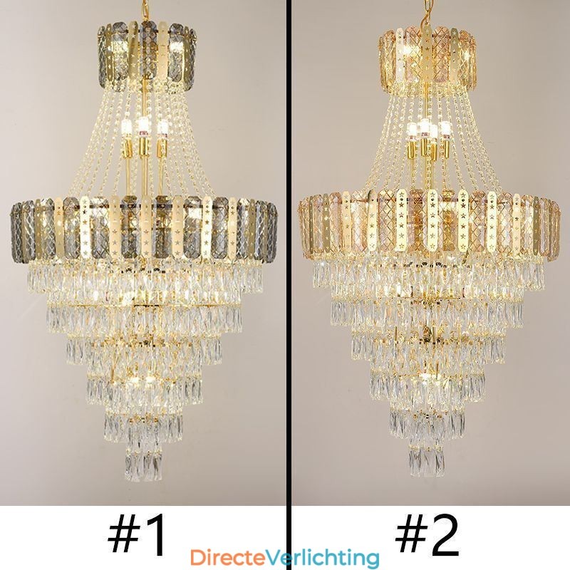 Taps toelopende kristallen hanglamp Prachtige duplex decoratieve plafondlamp
