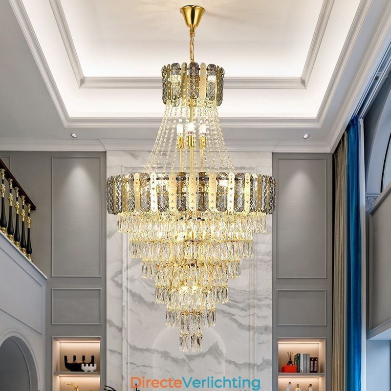 Taps toelopende kristallen hanglamp Prachtige duplex decoratieve plafondlamp