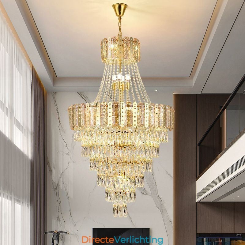 Taps toelopende kristallen hanglamp Prachtige duplex decoratieve plafondlamp