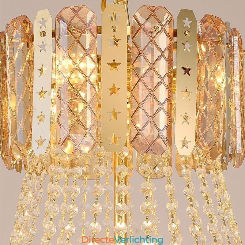 Taps toelopende kristallen hanglamp Prachtige duplex decoratieve plafondlamp