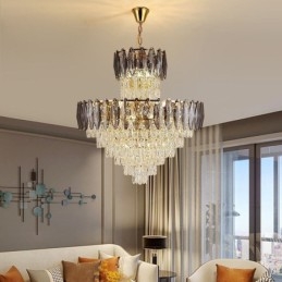 Taps toelopende kristallen hanglamp duplex decoratieve plafondlamp 80cm