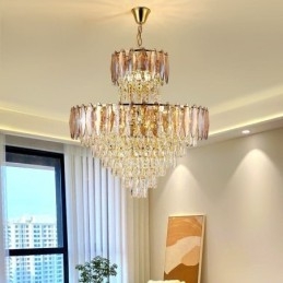 Taps toelopende kristallen hanglamp duplex decoratieve plafondlamp 80cm