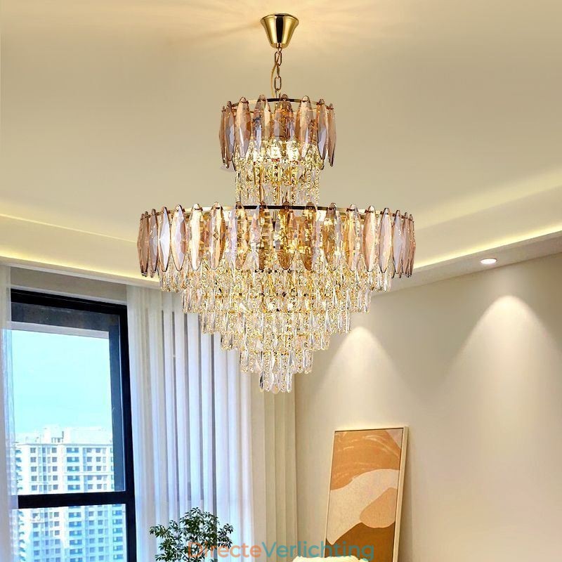 Taps toelopende kristallen hanglamp duplex decoratieve plafondlamp 80cm