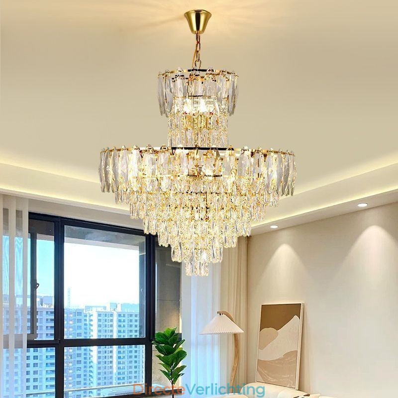 Taps toelopende kristallen hanglamp duplex decoratieve plafondlamp 80cm