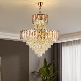 Taps toelopende kristallen hanglamp duplex decoratieve plafondlamp 80cm