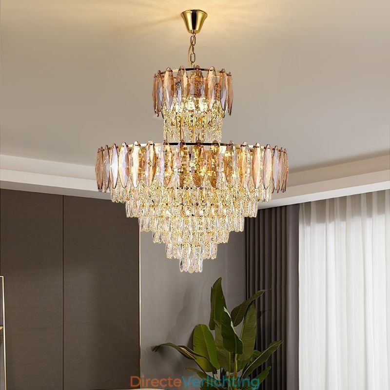 Taps toelopende kristallen hanglamp duplex decoratieve plafondlamp 80cm