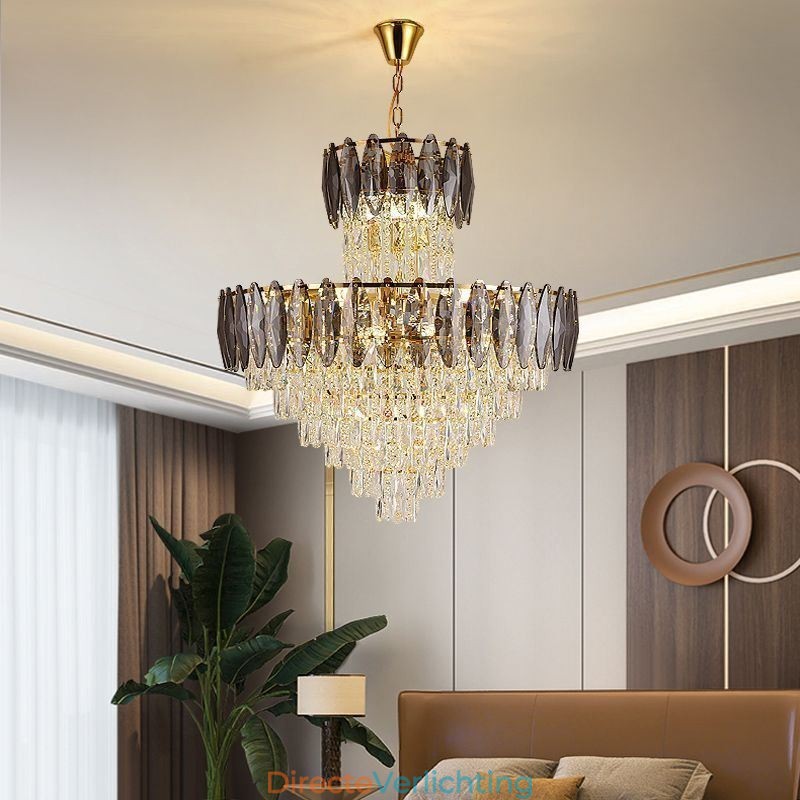 Taps toelopende kristallen hanglamp duplex decoratieve plafondlamp 80cm