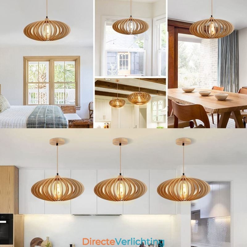Log Basswood Plafondlamp 17cm Ovale Houten Lampenkap