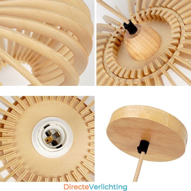 Log Basswood Plafondlamp 17cm Ovale Houten Lampenkap