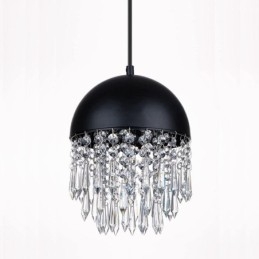 Kristallen hanglamp met kwastje, zwarte deksel, lampenkap