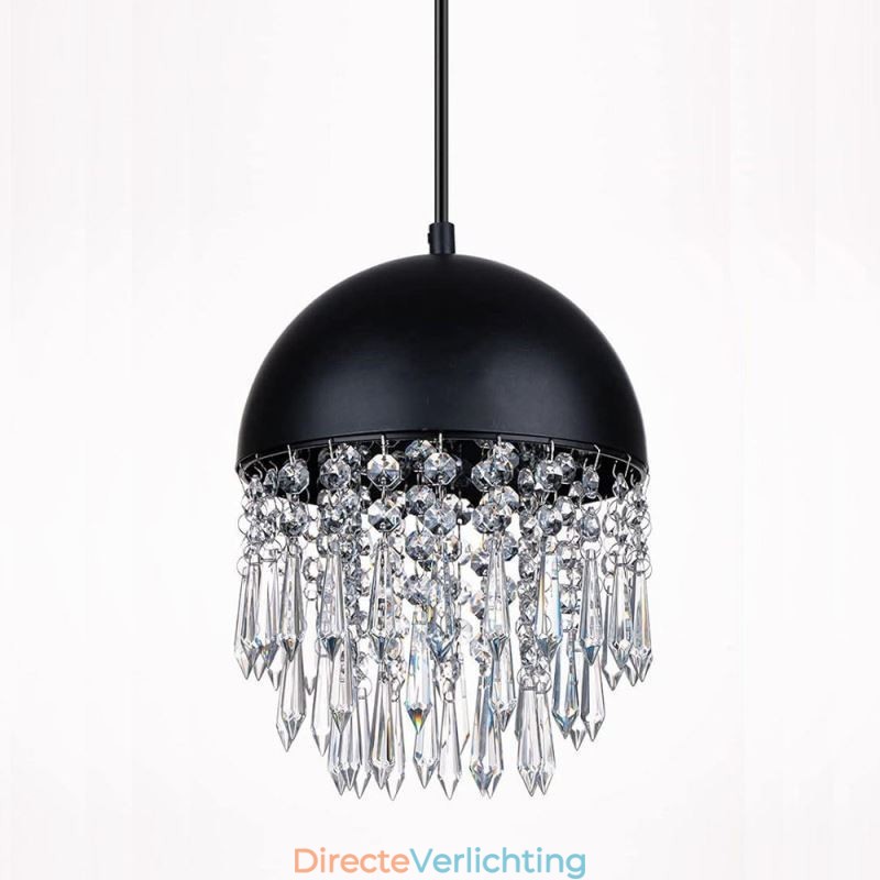 Kristallen hanglamp met kwastje, zwarte deksel, lampenkap