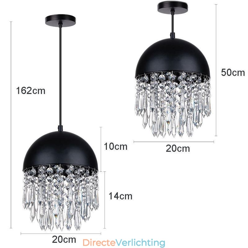 Kristallen hanglamp met kwastje, zwarte deksel, lampenkap