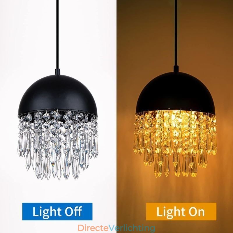 Kristallen hanglamp met kwastje, zwarte deksel, lampenkap