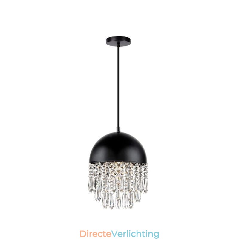 Kristallen hanglamp met kwastje, zwarte deksel, lampenkap