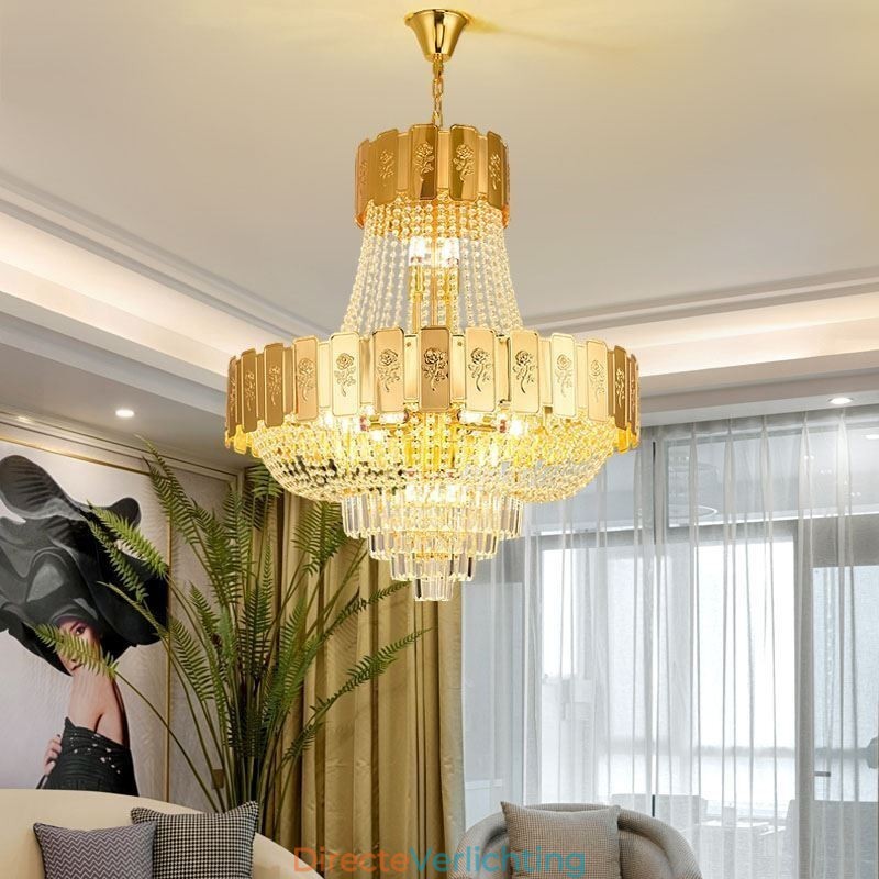 Gouden Kristallen Hanglamp Elegante Decoratieve Plafondlamp