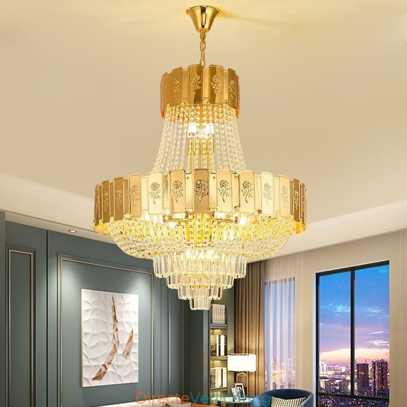 Gouden Kristallen Hanglamp Elegante Decoratieve Plafondlamp