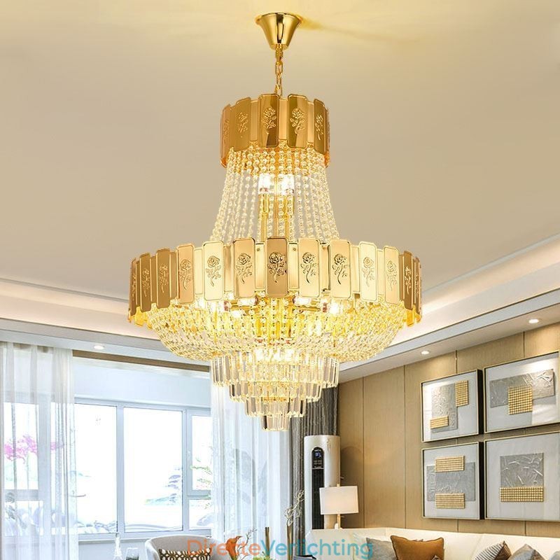 Gouden Kristallen Hanglamp Elegante Decoratieve Plafondlamp