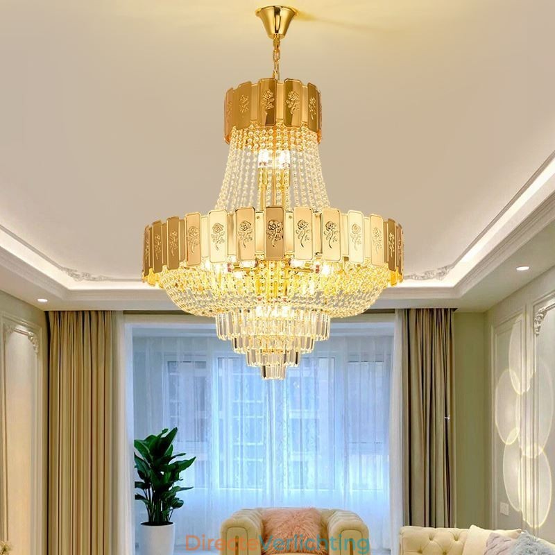 Gouden Kristallen Hanglamp Elegante Decoratieve Plafondlamp