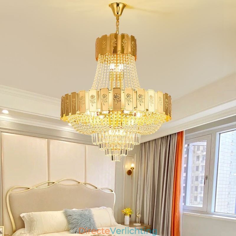 Gouden Kristallen Hanglamp Elegante Decoratieve Plafondlamp