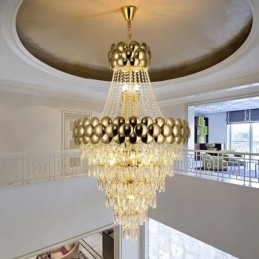 Kristallen hanglamp gegalvaniseerd goud duplex luxe decoratieve plafondlamp 80cm
