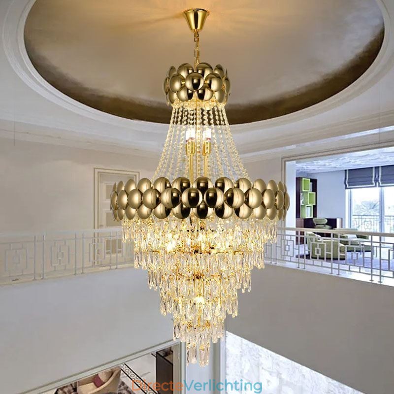 Kristallen hanglamp gegalvaniseerd goud duplex luxe decoratieve plafondlamp 80cm