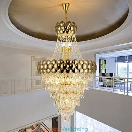 Kristallen hanglamp gegalvaniseerd goud duplex luxe decoratieve plafondlamp 80cm Kristallen hanglamp gegalvaniseerd goud duplex luxe decoratieve plafondlamp 80cm