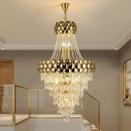 Kristallen hanglamp gegalvaniseerd goud duplex luxe decoratieve plafondlamp 80cm