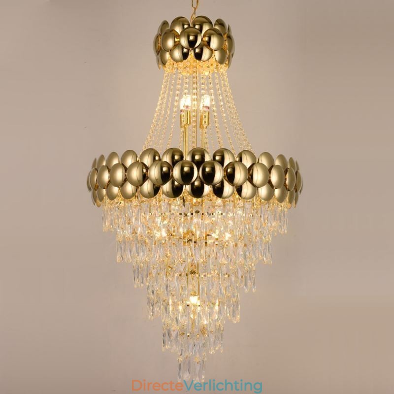 Kristallen hanglamp gegalvaniseerd goud duplex luxe decoratieve plafondlamp 80cm