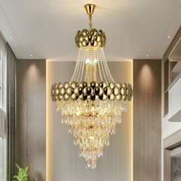 Kristallen hanglamp gegalvaniseerd goud duplex luxe decoratieve plafondlamp 80cm