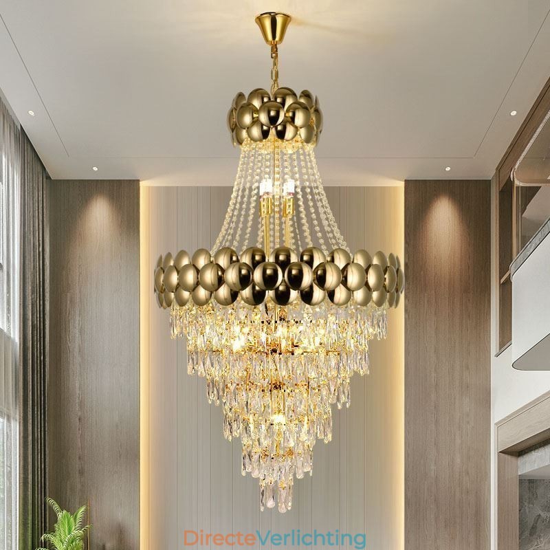 Kristallen hanglamp gegalvaniseerd goud duplex luxe decoratieve plafondlamp 80cm