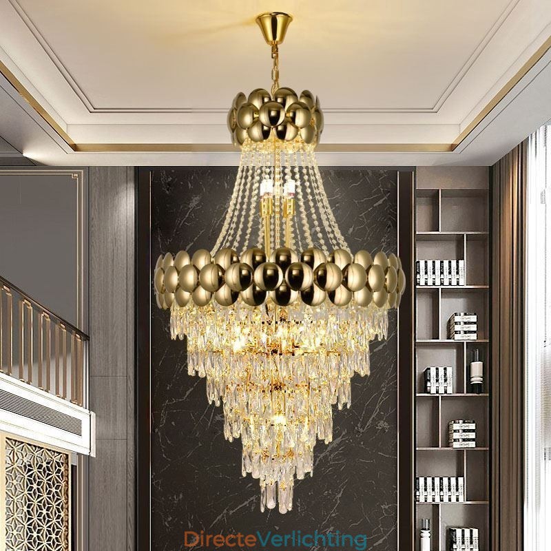 Kristallen hanglamp gegalvaniseerd goud duplex luxe decoratieve plafondlamp 80cm
