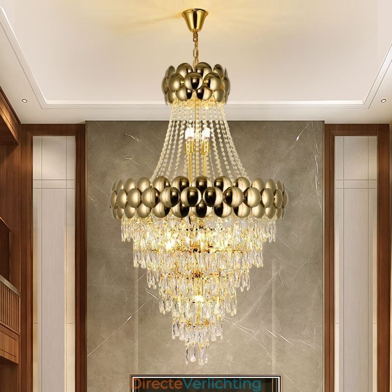 Kristallen hanglamp gegalvaniseerd goud duplex luxe decoratieve plafondlamp 80cm