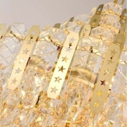Kristallen hanglamp 4e verdieping Luxe decoratieve plafondlamp met gouden holle ijzeren plaat