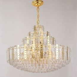 Kristallen hanglamp 4e verdieping Luxe decoratieve plafondlamp met gouden holle ijzeren plaat