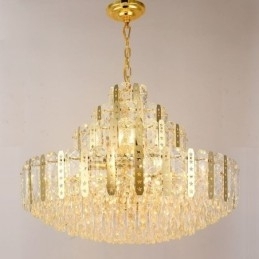 Kristallen hanglamp 4e verdieping Luxe decoratieve plafondlamp met gouden holle ijzeren plaat