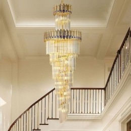 Gouden kristallen hanglamp, gegalvaniseerde gouden Phoenix staartlampenkap, plafondlamp
