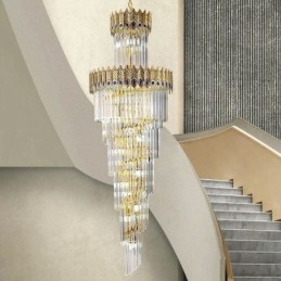 Gouden kristallen hanglamp, gegalvaniseerde gouden Phoenix staartlampenkap, plafondlamp