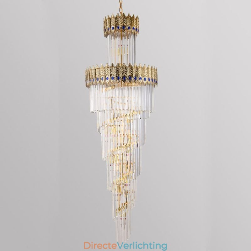 Gouden kristallen hanglamp, gegalvaniseerde gouden Phoenix staartlampenkap, plafondlamp