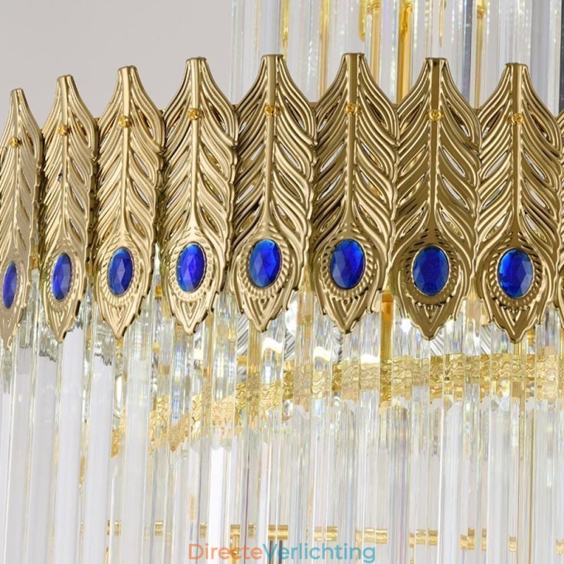 Gouden kristallen hanglamp, gegalvaniseerde gouden Phoenix staartlampenkap, plafondlamp