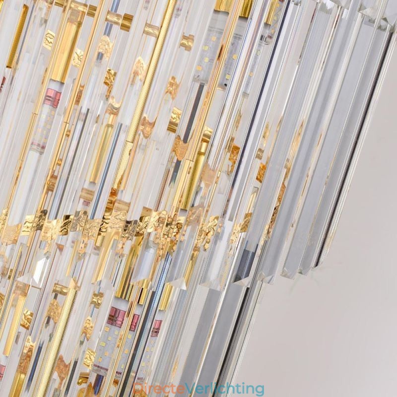 Gouden kristallen hanglamp, gegalvaniseerde gouden Phoenix staartlampenkap, plafondlamp