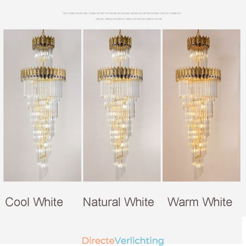 Gouden kristallen hanglamp, gegalvaniseerde gouden Phoenix staartlampenkap, plafondlamp