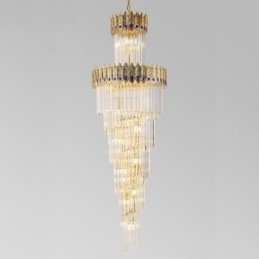 Gouden kristallen hanglamp, gegalvaniseerde gouden Phoenix staartlampenkap, plafondlamp