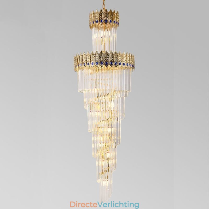 Gouden kristallen hanglamp, gegalvaniseerde gouden Phoenix staartlampenkap, plafondlamp