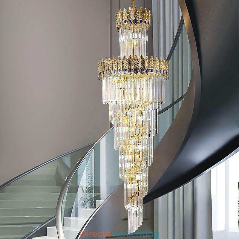 Gouden kristallen hanglamp, gegalvaniseerde gouden Phoenix staartlampenkap, plafondlamp